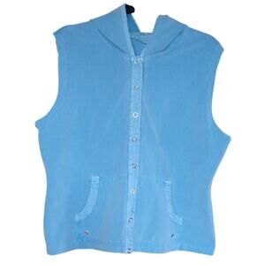 Field Gear Sleeveless Hoodie Snaps Kangaroo Pocket Women's XL Cotton Blend Blue